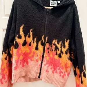 The Ragged Priest Black and Pink Flame Zip-Up